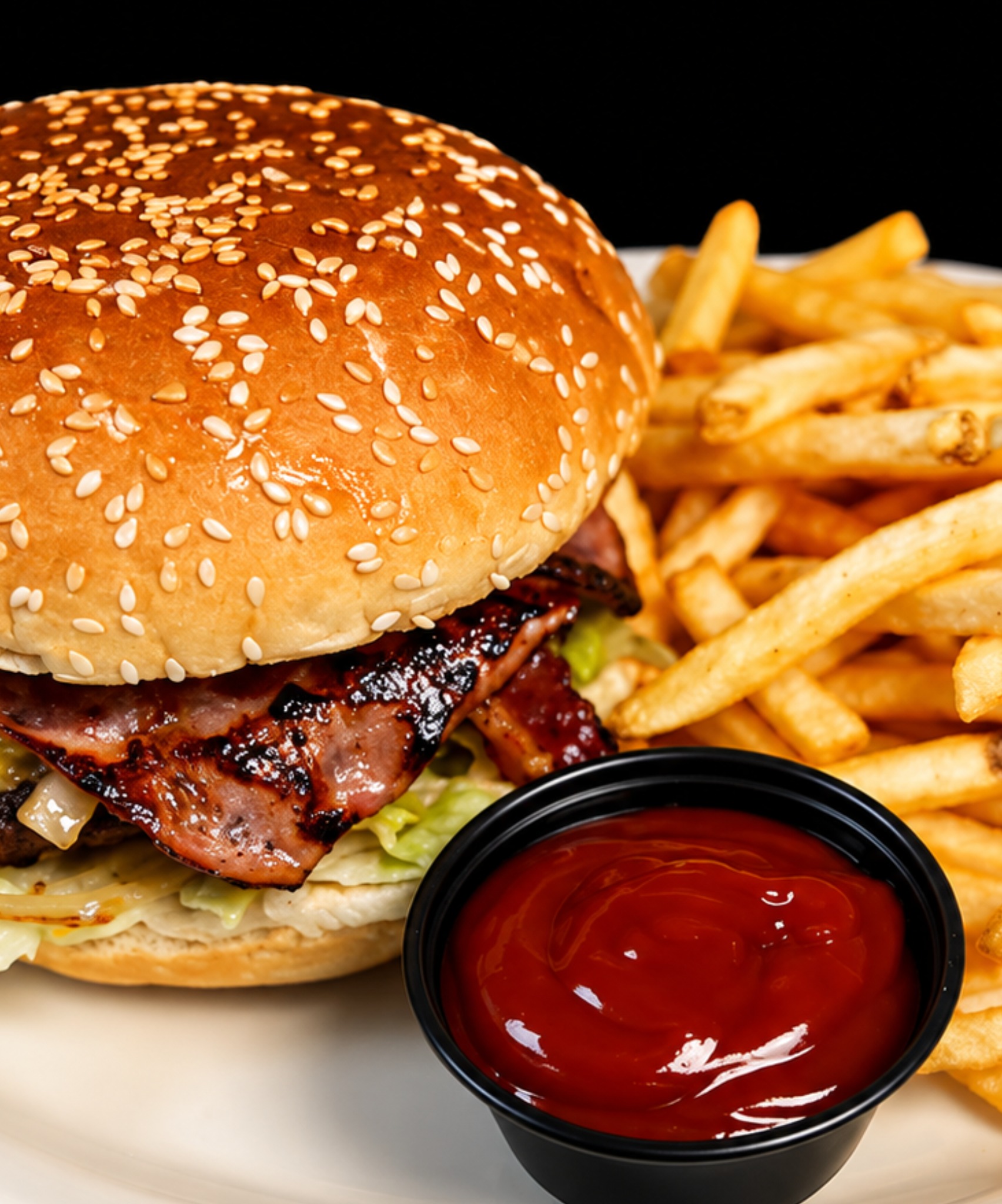 Jorge's burgers served with fries.